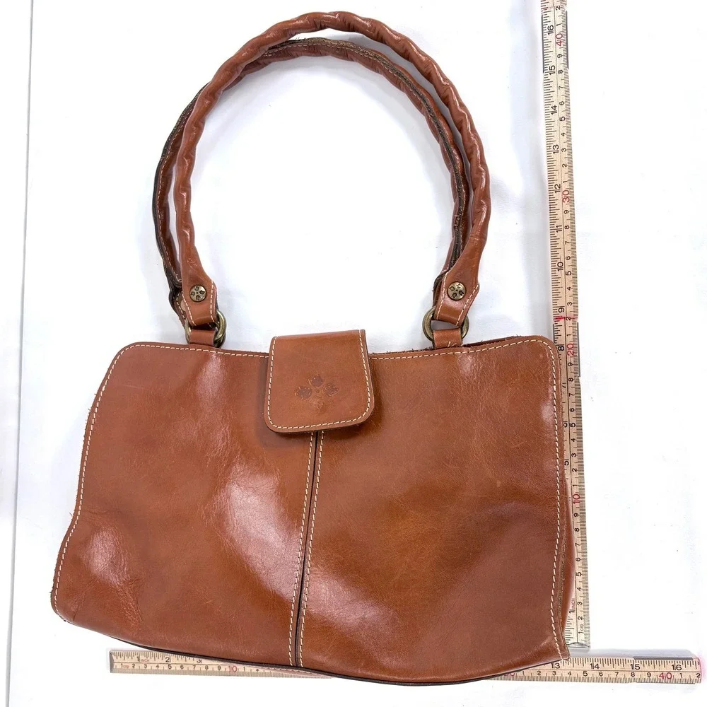 Patricia Nash Rienzo Satchel Tan Leather Shoulder Bag Contrast Stitching